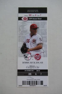 CINCINNATI REDS VS NATIONALS 7/26/2014 FULL TICKET ~ JOHNNY CUETO (WIN/9Ks) - Picture 1 of 1