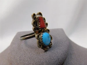 Anillo Henry Cecil Navajo Nativo Americano Turquesa Coral Plata de Ley Talla 7.5 - Imagen 1 de 5