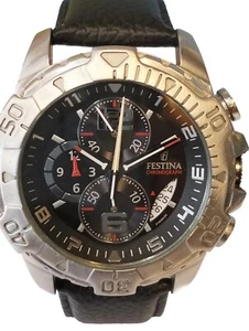 FESTINA CHRONOGRAPH QUARTZ BLACK DIAL F16358-D6 JAPAN MEN'S FULL WORKING VINTAGE - Picture 1 of 23