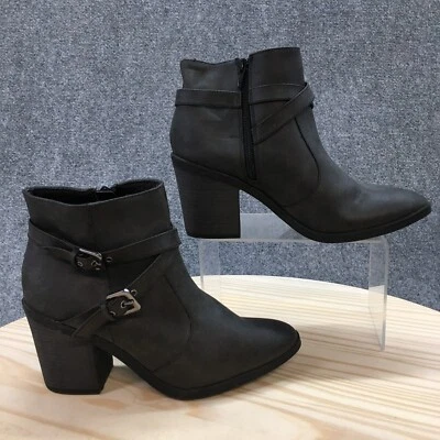 Faded Glory Boots Womens 8 Ankle Bootie Gray Faux Leather Almond Toe Block Heels - Image 1 of 4