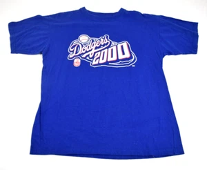 Vintage MLB T-Shirt Farmer John Size L Blue Dodgers 2000 Script Graphic Cotton - Picture 1 of 8