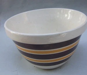 Vintage Pottery Mixing Bowl Brown & Yellow Stripes 24 Made in England 1950's Era - Picture 1 of 9
