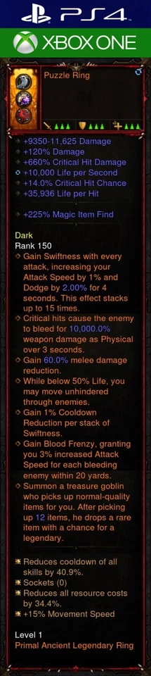 Diablo 3 PS4 - Xbox One - Primal Modded Puzzle Ring - Image 1 of 1