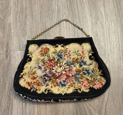 Bolso de mano vintage bordado floral Needlepoint mediados del siglo XX “JOLLES” Austria Foto 1 de 4