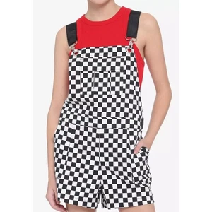 Hot Topic Schachbrett Overall Shorts Damen Gr. M Y2k 90er Grunge Alternative - Bild 1 von 7