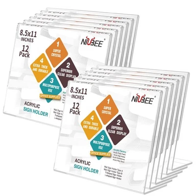 Acrylic Sign Holder 8.5x11 Inches 12 Pack Horizontal, Slant Back Clear Frames... - Image 1 of 4