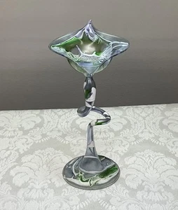 Penco Flame Glow mundgeblasenes Glas langer Stiel Öl Kerzenhalter lila grün 8,5" - Bild 1 von 10