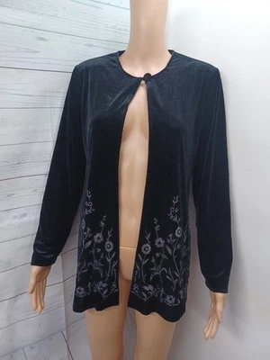 Ronnie Nicole Velvet 闪亮珠光开衫 尺寸 8 黑色 开襟 花卉  — 第 1/4 张图片