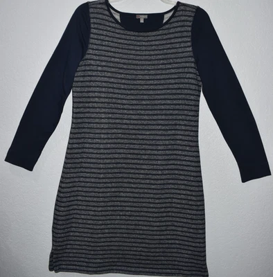 Talbots Knit Dress LARGE Navy Stripe Sweatshirt Midi Long Sleeve Comfy Preppy - Image 1 of 4