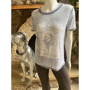 Lucky Brand Janis Joplin Burnout Gray Short Sleeve Shirt Women's Size M - Picture 1 of 6