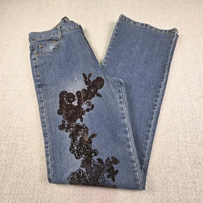 Pantalones de mezclilla deportivos Belle para mujer talla 10 pierna recta adornados encaje 32 en entrepierna Foto 1 de 4