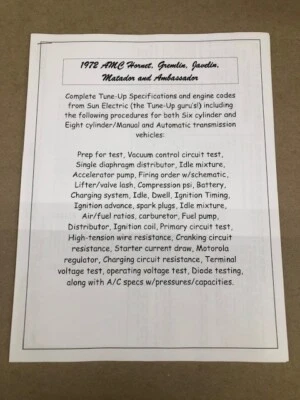 American Motors 1972 todo modelo amplia puesta a punto y especificaciones de servicio--72 AMC Foto 1 de 3