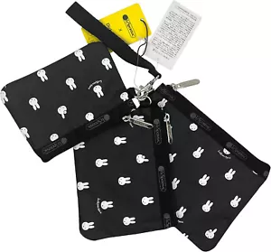 (Set di 3) Miffy Rabbit Lesportsac Triple Black Pouch Portafoglio Porta Carte d'identità - Foto 1 di 3