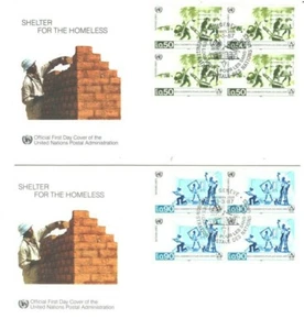 UN FDC, SHELTER FOR HOMELESS GENEVA & VIENNA Cds, BLK-4,  As per Scan - Picture 1 of 2