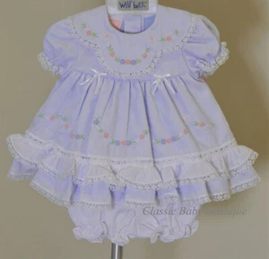 NWT Will'beth Lavender Heirloom Lace Ruffle 2pc Dress Newborn Bloomers Girls - Picture 1 of 2