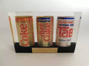 COCA-COLA "INTRODUCING CAFFEINE FREE MAY 1983" DIET & SUGAR FREE TAB IN LUCITE - Picture 1 of 10