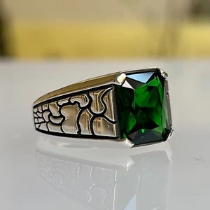 Men's Ring 925 Sterling Silver Turkish Jewelry Zircon Green Stone All Size - Picture 1 of 6