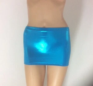 Minifalda azul turquesa sexy micro fiesta club metálico para mujer elástica 10" M133 - Imagen 1 de 9