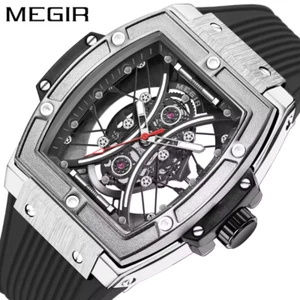 MEGIR Automatic Watch For Men Silicone Strap Skeleton Dial Mens Watches - Picture 1 of 5