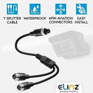 Elinz 4PIN Female to Dual Male Y Splitter Video Cable SD Rear View Camera System - Picture 1 of 2