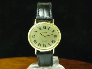 Huber 14kt 585 oro amarillo cuerda manual reloj para mujeres / calibre ETA 2412 - Imagen 1 de 9