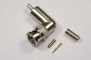 UPLR220-004 Trompeter BNC Coaxial Crimp Connector Male Plug Right Angle Bayonet - Picture 1 of 3