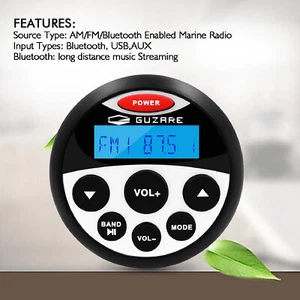GUZARE Impermeable Radio Marina Bluetooth Coche Receptor Estéreo con AM/FM USB AUX - Imagen 1 de 10