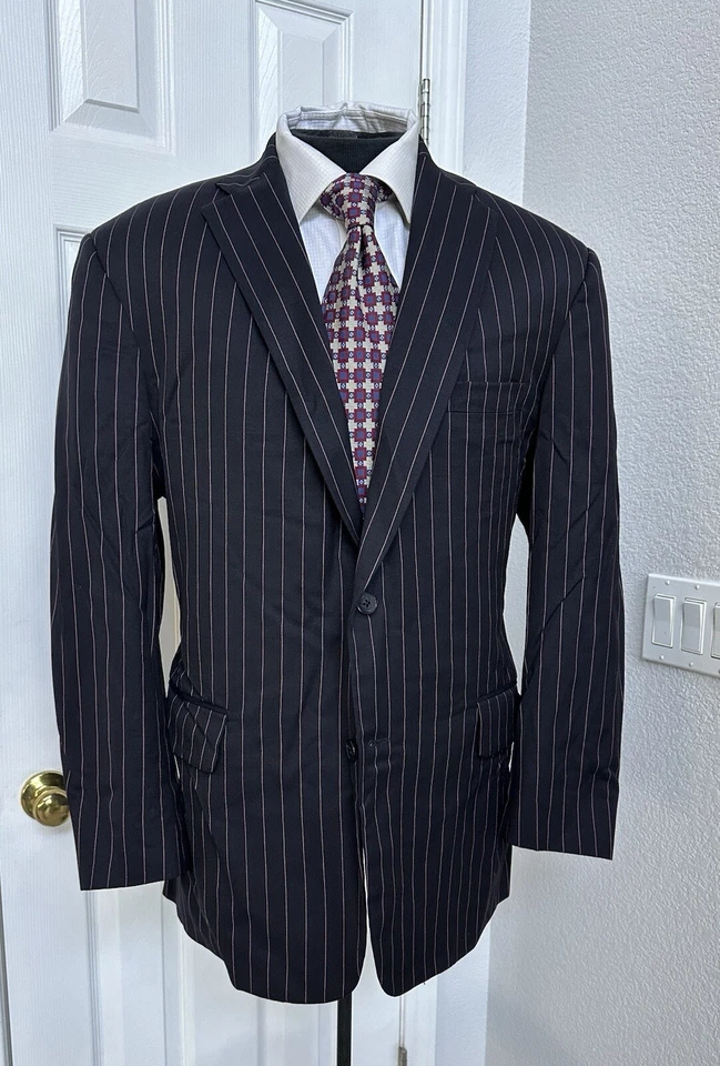 Mint Holland&Sherry Savile Row London Men Black With Pink Stripes Suit 42 R - Image 1 of 4