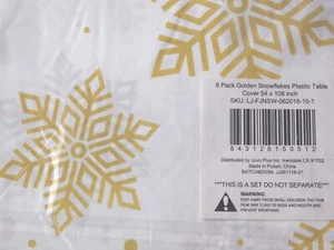 6 pk. Cubiertas de mesa de plástico Golden Snowflakes 54" x 108" - Imagen 1 de 3