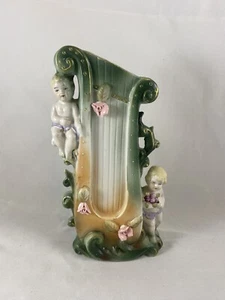 Japan Vase Harfe Cherubs 8" hoch dekorativ grün - Bild 1 von 5