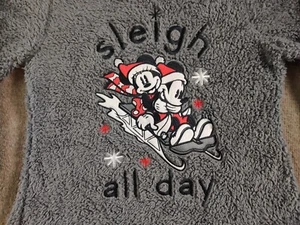 Disney Mickey & Minnie Playing Snow Sleigh All Day Fuzzy Sweater Womans Medium - Picture 1 of 11