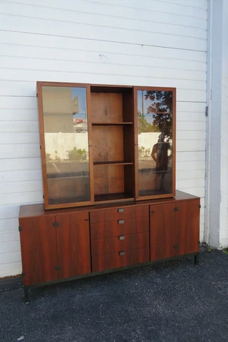 Mid Century Modern 2 Part China Display Cabinet Credenza Sideboard 1986 Cover