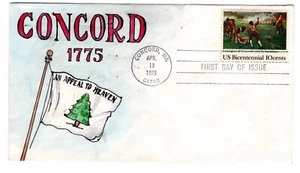 #1563 Lexington Concord FDC - Herman Maul Hand-painted 1975 Colonial Flag - Picture 1 of 2