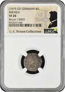 GERMANY 4 Schilling 1619-22. Bremen, Johann Friedrich NGC VF20 Ex. L.E.Bruun - Picture 1 of 8