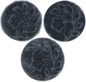 C1890s Victorian Black Glass Floral Textured Flower Button Matching Set LOT 3 - Bild 1 von 7