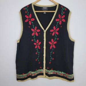 Designers Originals Studio Sweater Vest Size 2X Christmas Holly Embroidery Party - Picture 1 of 9