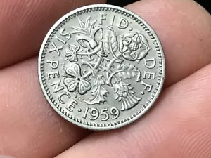 1959 GREAT BRITAIN, ENGLAND, UK SIX PENCE COIN (GOOD LUCK WEDDING COIN), 1 COIN - Picture 1 of 2