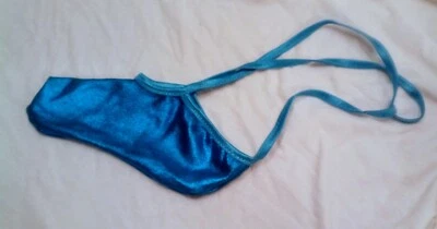 Men's Torpedo Thong PUSH OUT G String Shiny STRETCH Denim Metallic Turquoise B7 - Image 1 of 4