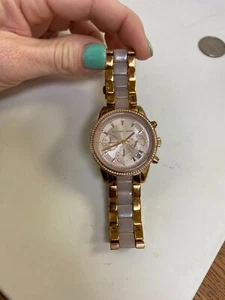 MICHAEL KORS MK6307 Ritz Rose Gold Blush Chronograph Crystal Bezel NEW BATTERY! - Picture 1 of 10