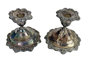 Vintage Pair Of 5” vintage Sheridan silver-plate Baroque-style candlesticks - Picture 1 of 5