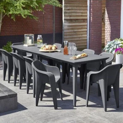 Tavolo giardino grigio in resina tavoli grafite da esterno balcone 313x98x74h cm - Immagine 1 di 4