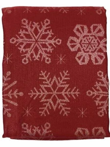 Holiday Red Tablecloth With Glittering Snowflakes, Fabric Table Cloth 60x104 Ob - Picture 1 of 1