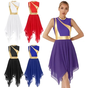 UK Women Praise Dance Dress Metallic Color Block Worship Robe Lyrical Dancewear - Picture 1 of 49
