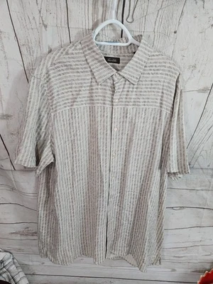 Tasso Elba Men XXL Beige Geometric Silk Rayon Button Up Collared Short Sleeve - Image 1 of 4