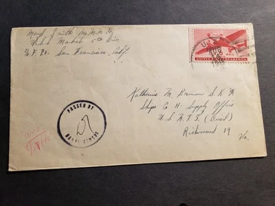 USS MARKAB AD-21 Naval Cover 1945 Censored WWII Sailor's Mail - Image 1 of 2