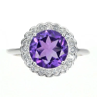 925 Anello Argento Rotondo Viola Ametista 9mm Gemma Topazio Gioielli 6 - Immagine 1 di 4