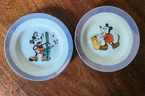TWO DISNEY 1930's MICKEY MOUSE BLUE LUSTERWARE CHINA PLATES - Picture 1 of 5
