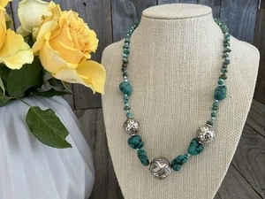 925 Sterling Silver, Pearl & Turquoise Bead Necklace 47cm @41g - Picture 1 of 6