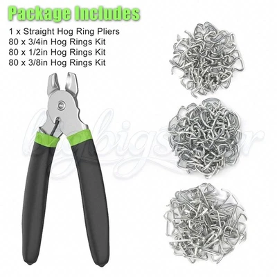 Straight Hog Ring Pliers 240Pcs 3/4 1/2 3/8 inch Rings Kit Upholstery Seat Cover - Image 1 of 4