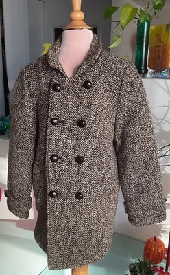 RACHEL RILEY 8 ЛЕТ МАЛЬЧИК ПЛАТЬЕ ПАЛЬТО КОРИЧНЕВЫЙ ШЕРСТИ ТВИДОВАЯ ПОДКЛАДКА КОЖАНЫЕ ПУГОВИЦЫ НОВЫЙ С ЯРЛЫКАМИ - Изображение 1 из 4